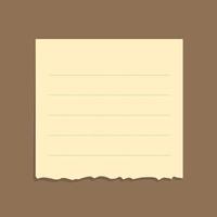 Torn yellow sticky note vector illustration. Ripped square office memo paper template.