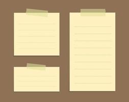 Yellow sticky note illustration set. Taped office memo paper template mockup. vector