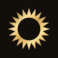 Golden celestial sun icon logo frame. Simple modern abstract design for templates, prints, web, social media posts vector