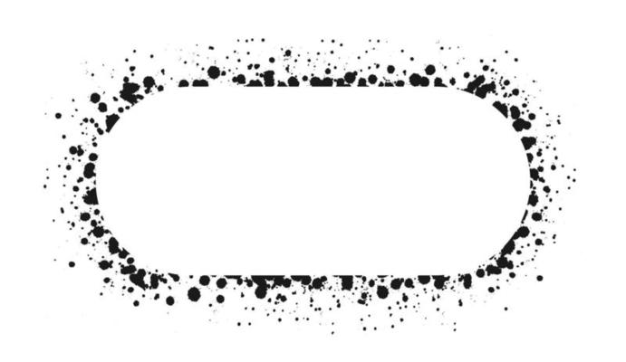 Oval grunge ink splatter frame. Spray graffiti stencil border template.