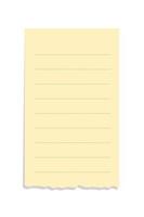 Torn yellow sticky note vector illustration. Vertical office memo paper template.