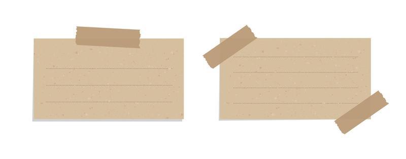 Aesthetic vintage brown paper note set. Recycled memo paper with adhesive tape vector illustration.