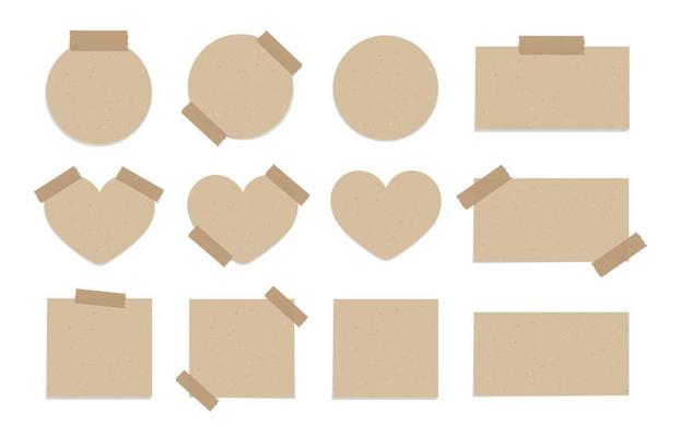 Vintage brown taped paper note set. Recycled memo paper with adhesive tape template mockup
