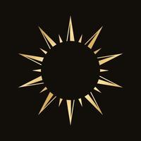 Golden celestial sun icon logo frame. Simple modern abstract design for templates, prints, web, social media posts vector