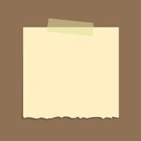 Torn yellow sticky note vector illustration. Taped square office memo paper template.