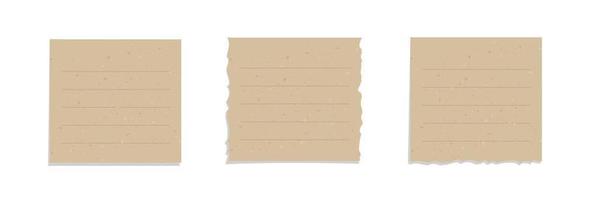 Square vintage brown torn paper illustration set. Recycled memo note paper with adhesive tape. vector