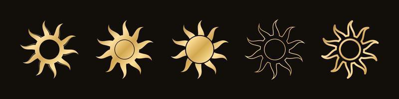 Golden boho celestial sun icon logo set. Simple modern abstract design for templates, prints, web, social media posts vector