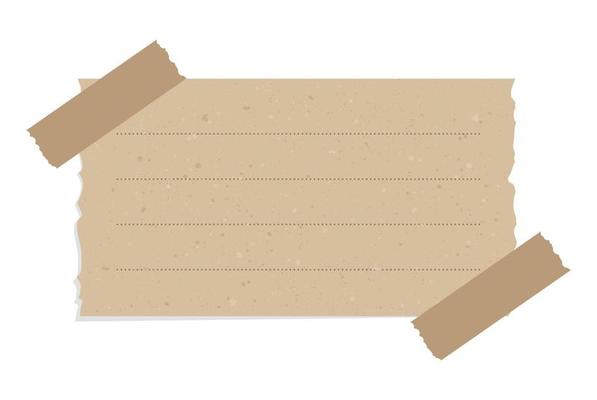 Taped vintage brown torn paper illustration template. Recycled memo note paper with adhesive tape.