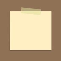 Yellow sticky note vector illustration. Taped square office memo paper template mockup.