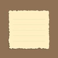 Torn yellow sticky note vector illustration. Ripped square office memo paper template.