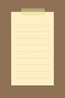 Vertical yellow sticky note template. Taped office memo paper. vector