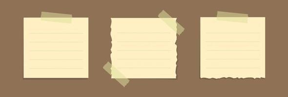 Torn yellow sticky note vector illustration. Taped square office memo paper template.