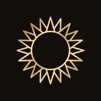 Golden celestial sun icon logo frame. Simple modern abstract design for templates, prints, web, social media posts vector