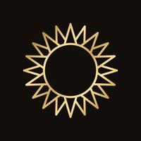 Golden celestial sun icon logo frame. Simple modern abstract design for templates, prints, web, social media posts vector