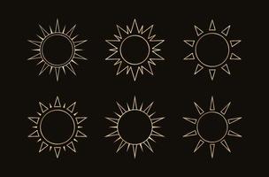 Golden boho celestial sun icon outline set. Simple modern abstract design for templates, prints, web, social media posts vector