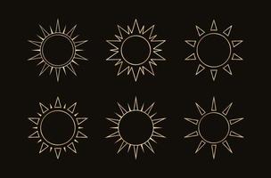 Golden boho celestial sun icon outline set. Simple modern abstract design for templates, prints, web, social media posts vector