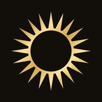 Golden celestial sun icon logo frame. Simple modern abstract design for templates, prints, web, social media posts vector