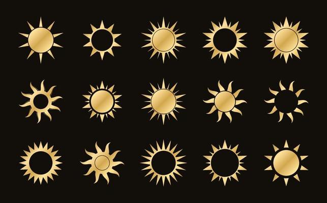 Golden boho celestial sun icon logo set. Simple modern abstract design for templates, prints, web, social media posts