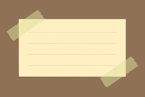 Yellow sticky note template. Taped office memo paper.