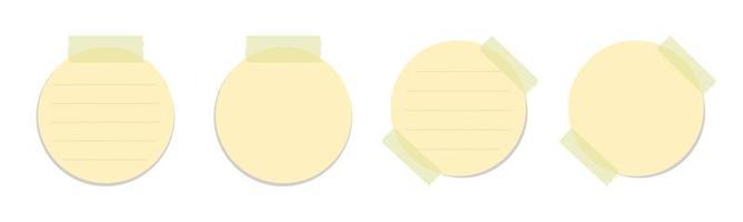 Round yellow sticky note illustration set. Taped office memo paper template mockup. vector