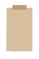 Taped vintage brown torn paper illustration template. Recycled memo note paper with adhesive tape. vector
