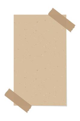 Aesthetic vertical vintage brown paper note illustration. Recycled memo paper with adhesive tape template.