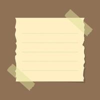 Torn yellow sticky note vector illustration. Taped square office memo paper template.