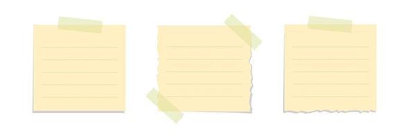 Torn yellow sticky note vector illustration. Taped square office memo paper template.