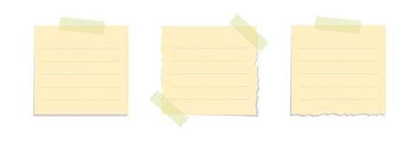 Torn yellow sticky note vector illustration. Taped square office memo paper template.