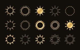 Golden boho celestial sun icon logo set. Simple modern abstract design for templates, prints, web, social media posts vector