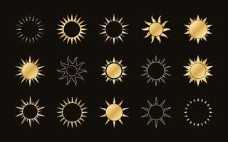 Golden boho celestial sun icon logo set. Simple modern abstract design for templates, prints, web, social media posts vector