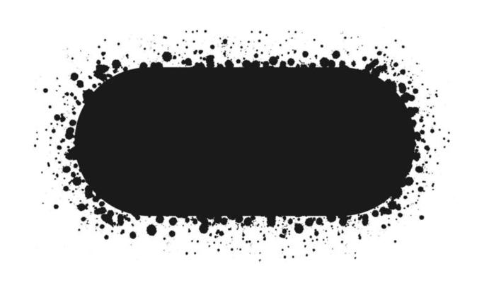 Oval grunge ink splatter frame. Spray graffiti stencil border template.