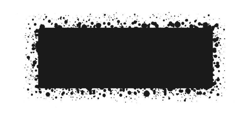 Rectangle grunge ink splatter frame. Spray graffiti stencil border template.