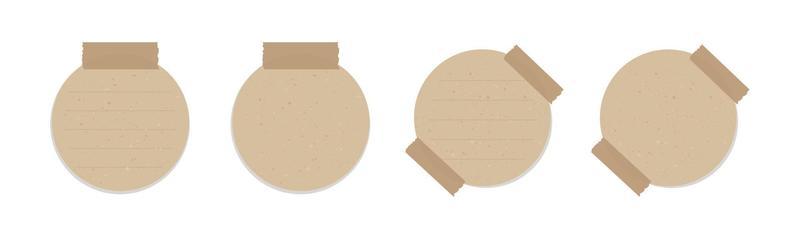 Round vintage brown paper note set. Recycled memo paper with adhesive tape.