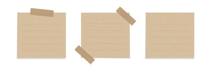 Square vintage brown paper illustration collection. Recycled memo note paper with adhesive tape.