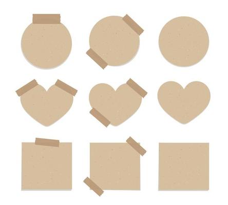 Vintage brown taped paper note set. Recycled memo paper with adhesive tape template mockup