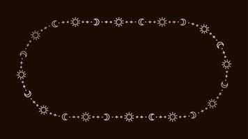 Mystic celestial golden frame with sun, stars, moon phases, crescents and copy space. Ornate magical background. vector