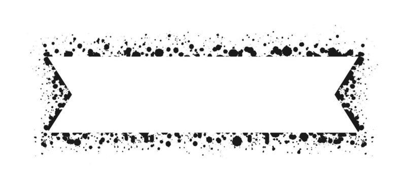 Grunge ink splatter ribbon frame. Spray graffiti stencil border template.