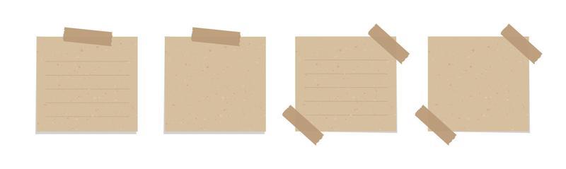 Square vintage brown paper illustration collection. Recycled memo note paper with adhesive tape.