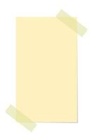 Vertical yellow sticky note illustration. Taped office memo paper template. vector