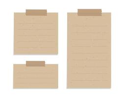 Aesthetic vintage brown paper note set. Recycled memo paper with adhesive tape vector illustration.