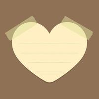 Heart shape yellow sticky note illustration. Valentines day memo paper template mockup. vector