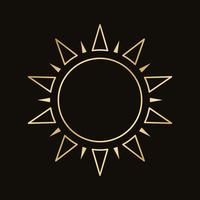 Golden celestial sun icon logo frame. Simple modern abstract design for templates, prints, web, social media posts vector