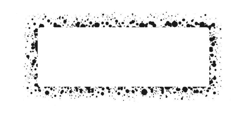 Rectangle grunge ink splatter frame. Spray graffiti stencil border template.