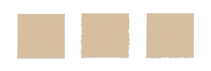 Square vintage brown torn paper illustration set. Recycled memo note paper with adhesive tape.
