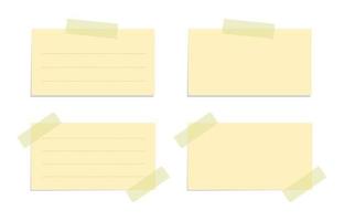 Yellow sticky note illustration set. Taped office memo paper template mockup. vector
