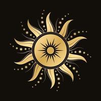 Abstract gold celestial sun vector illustration. Bohemian mystic symbol. Magic talisman, antique tribal style, boho, tattoo, art print, tarot