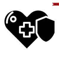 medicina en corazón y Insignia glifo icono vector