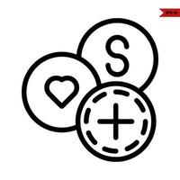 Heart, money with plus in button line icon vector