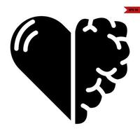 corazón con cerebro glifo icono vector